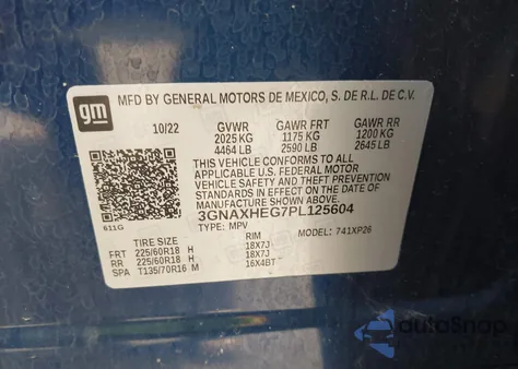 2023 Chevrolet Equinox Fwd Ls из США, поврежденный, VIN 3GNAXHEG7PL125604